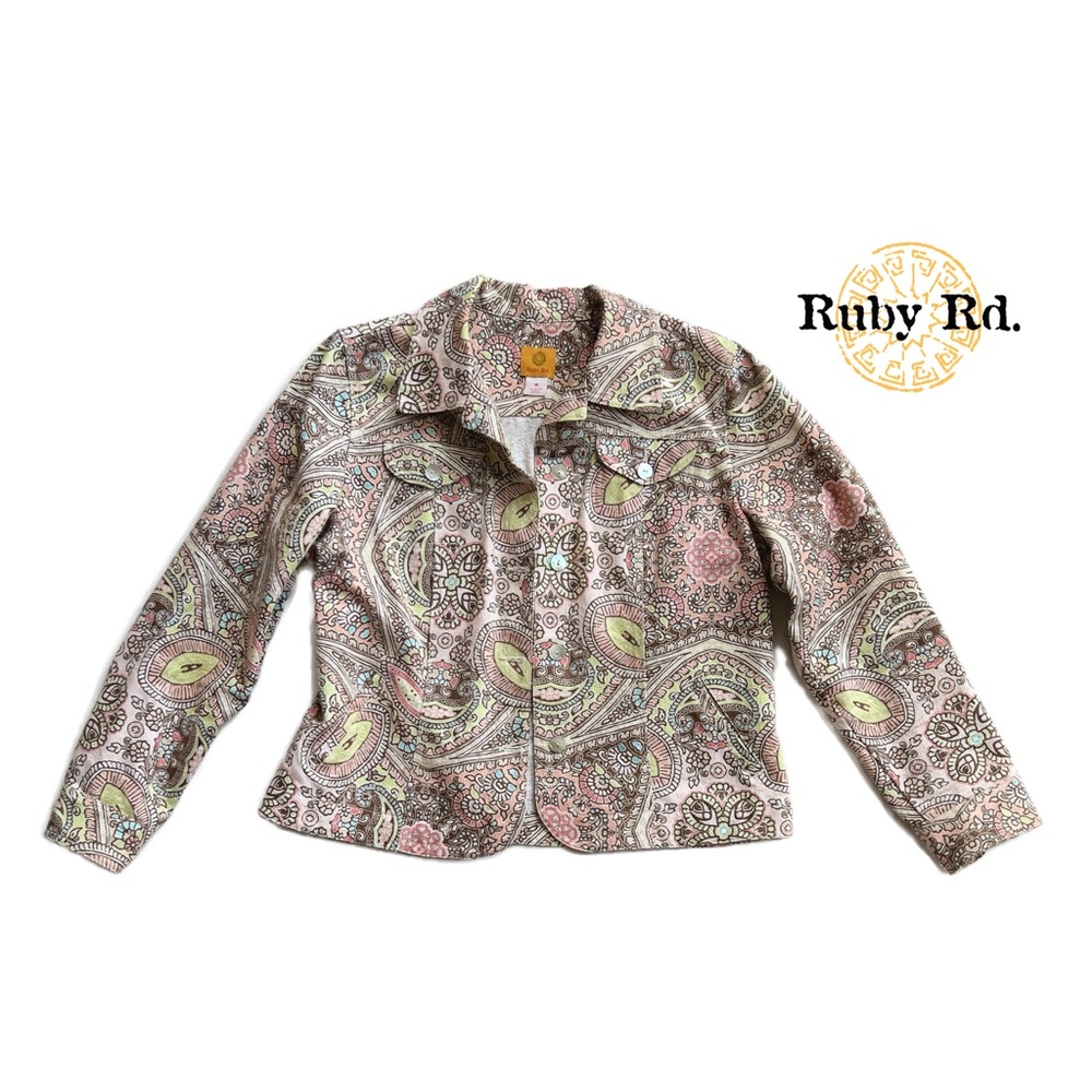 Ruby Rd. Women's 16 Paisley Embroidered Button-Down Jacket Blazer
